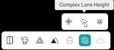 Bottom toolbar: Advanced Tools category active; sub-toolbar with Complex Lane Height tool selected