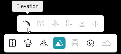 Road editing bar: Elevation tool selected; bottom toolbar with Road category active