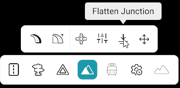 Bottom toolbar: Elevation Tools category active; sub-toolbar with Flatten Junction tool selected