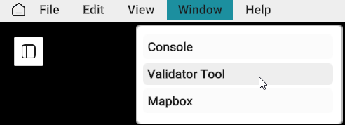Window menu with Validator Tool selected