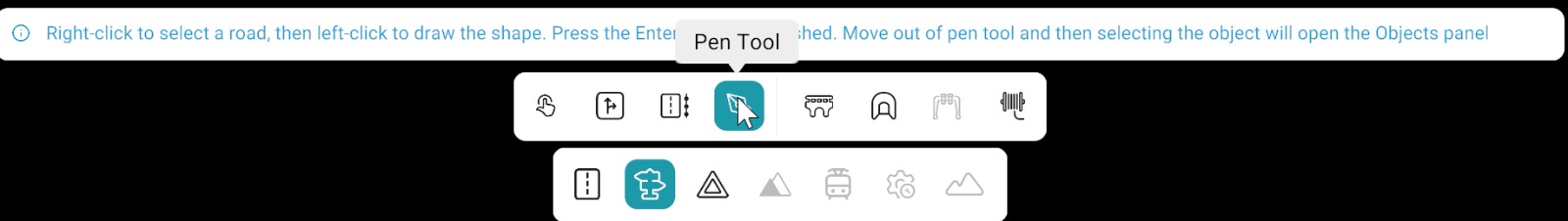 Object bar: Pen Tool selected with drawing hint; bottom toolbar with Objects category active