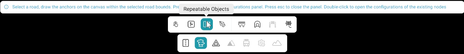 Object bar: Repeatable Objects tool selected with placement hint; bottom toolbar with Objects category active