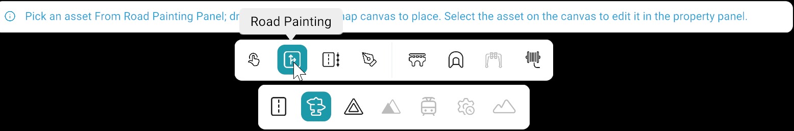 Object bar: Road Painting tool selected with placement hint; bottom toolbar with Objects category active