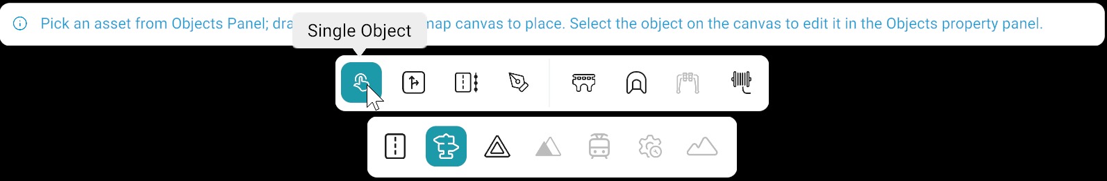 Object bar: Single Object tool selected with placement hint; bottom toolbar with Objects category active