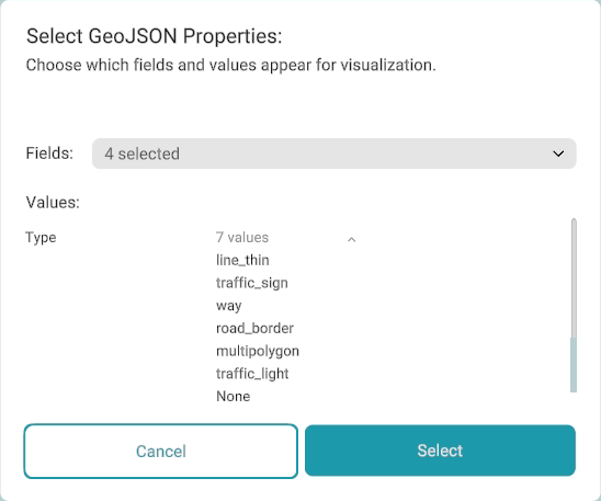 Select GeoJSON Properties: choose fields and values for visualization