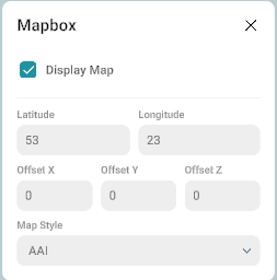 Mapbox panel in RepliMap with display toggle, coordinates, and offsets