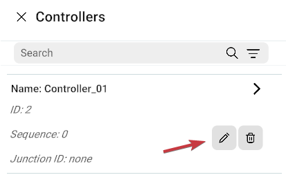 Controllers list with Edit icon highlighted beside Controller_01