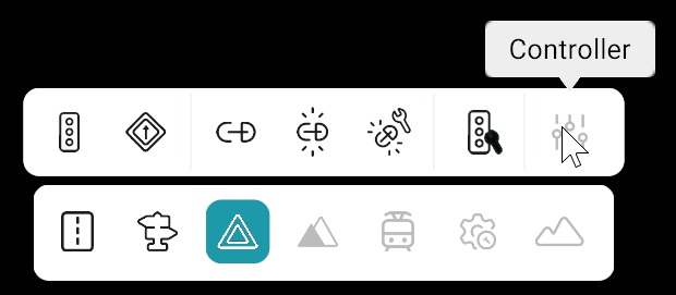 Signals bar: Controller tool selected; bottom toolbar with Signals category active