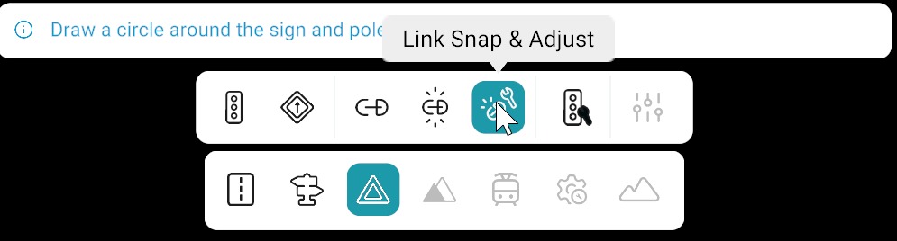 Signals bar: Link Snap & Adjust tool selected with selection hint; bottom toolbar with Signals category active