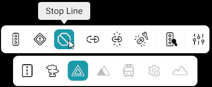 Signals toolbar with Stop Line tool selected; bottom toolbar with Signals category active